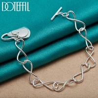 doteffil 925 sterling silver two heart pendant bracelet enlace chain for woman charm wedding engagement party fashion jewelry
