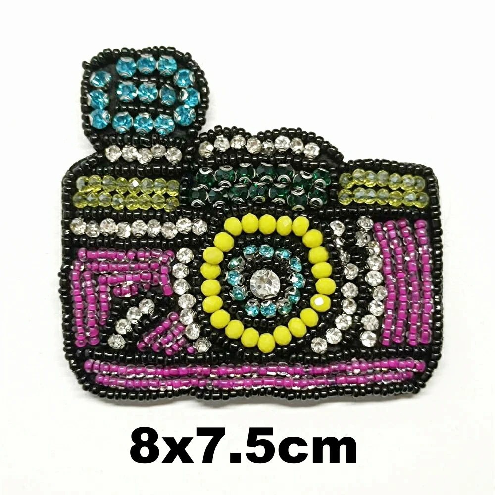

Design embroidery beaded cloud moon camera embroideried patches for clothing HO-3296