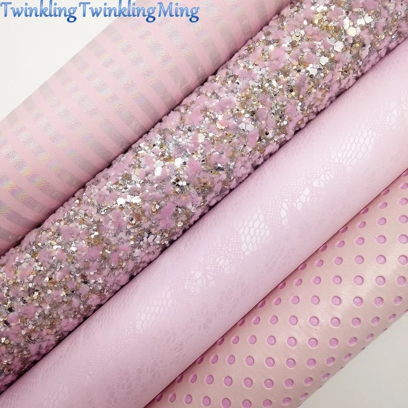 Розовая флокирующая блестящая ткань полосы из синтетической кожи кружевные