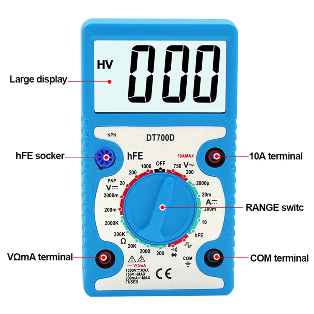 Digital Multimeter Buzzer Overload Protection Mini Wave Output Voltmeter Tester for DC voltage AC voltage Measuring Large Screen