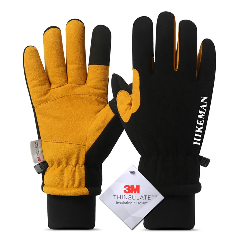

LJCUIYAO Winter Warm Touched Screen Gloves Waterproof Men Women Windproof Anti Slip Ski Cycling Full Length Letter Wrist Mittens