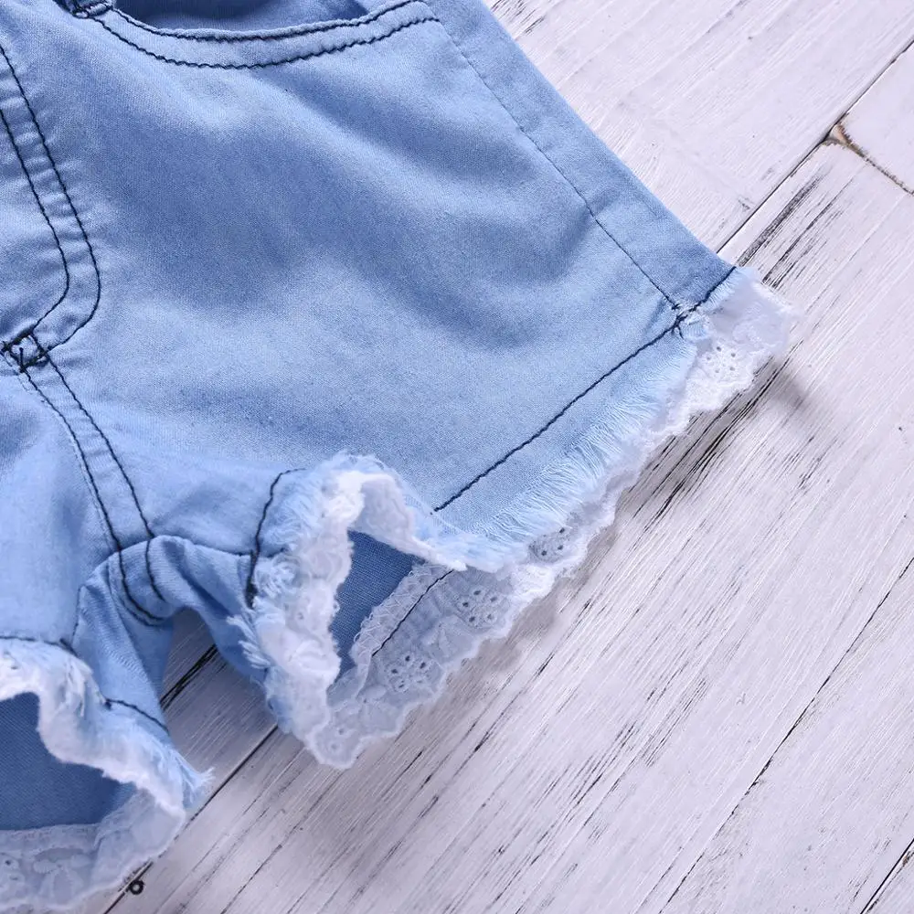 

Fashion&Casual Sleeveless Floral Top& Lace Denim Shorts Matching Sets For Summer Toddler Girl Outfits ropa de bebe