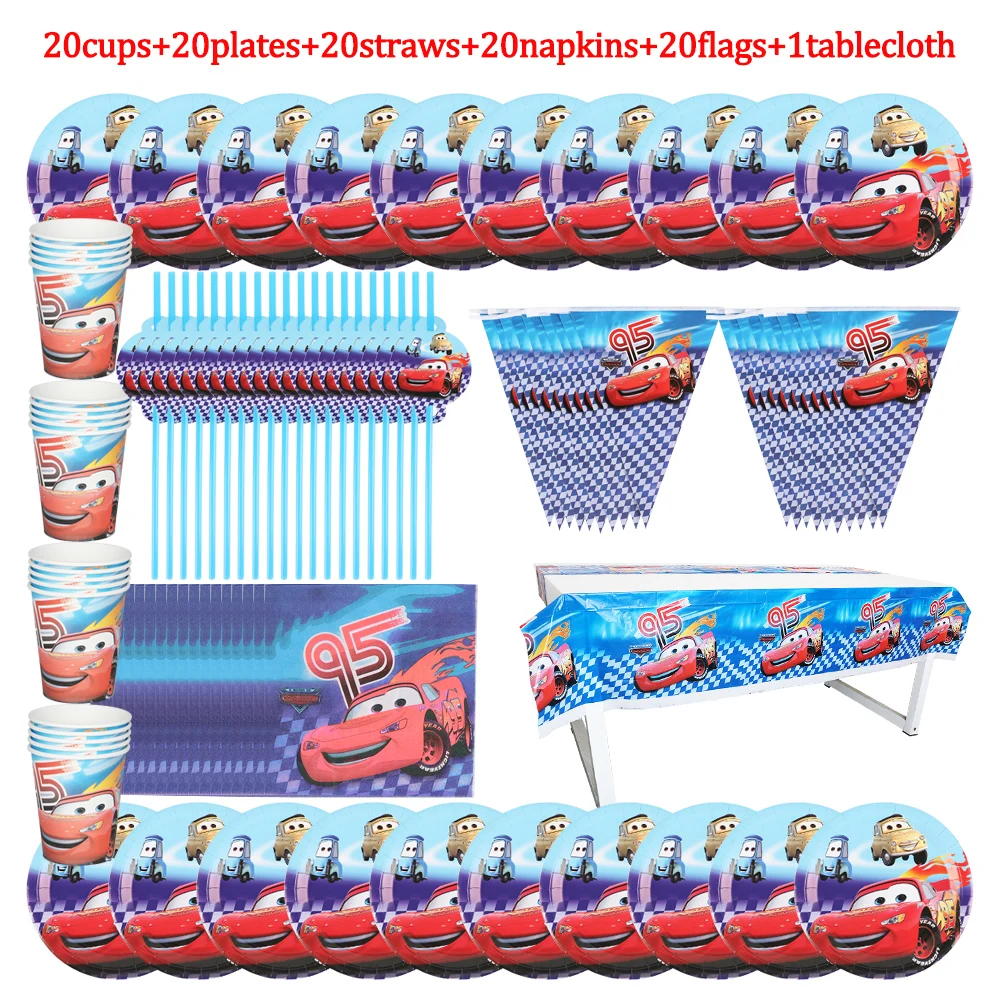 

Disney Cars Lightning McQueen Theme Happy Birthday Party Decoration Set Disposable Tableware Plate Cup Baby Shower Supplies