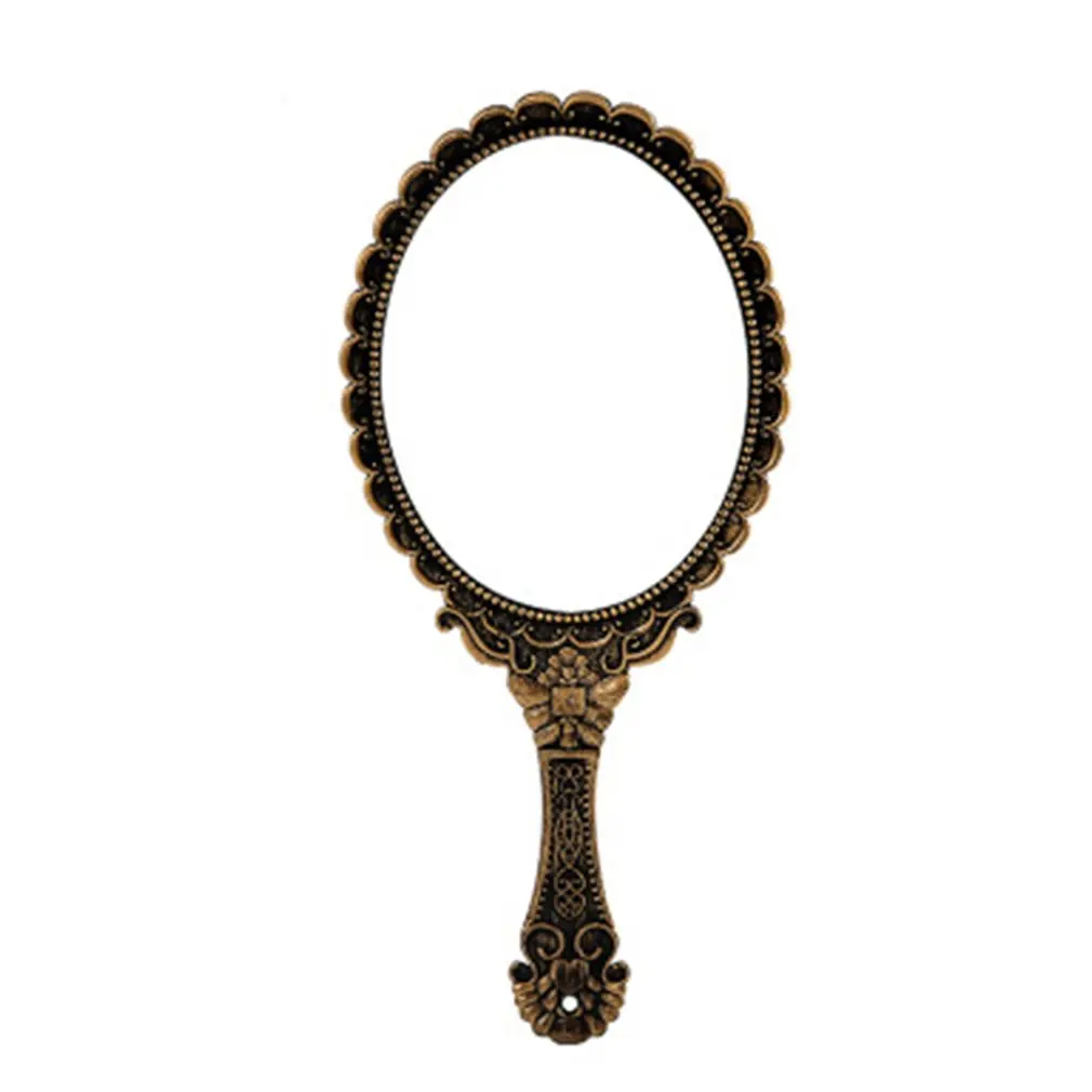 Vintage Handhold Makeup Mirror Pink Repousse Floral Oval Round Cosmetic Hand Held With Handle For Ladies Beauty Dresser | Дом и сад