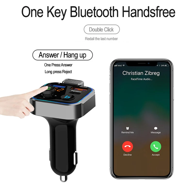 Быстрое зарядное устройство QC3.0 PD18W Bluetooth 5 0 FM-передатчик mp3-плеер с одним ключом