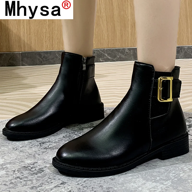 

Женские ботильоны из искусственной кожи на квадратном каблуке, с круглым носком, осень 2021, новая мода, женские ботинки на молнии с металличе...