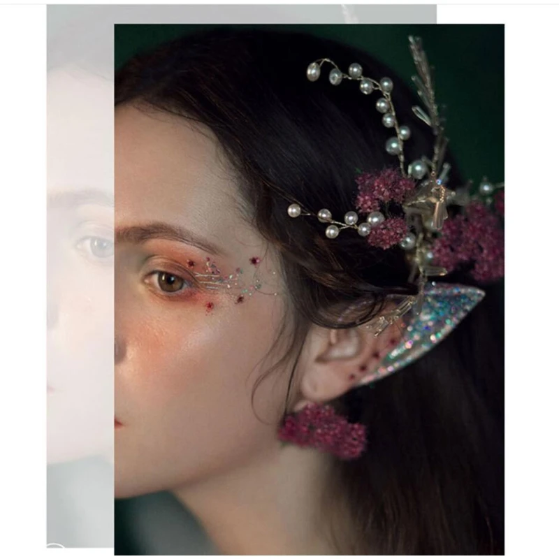 

1 Pair Shiny Sequins Angel Elf Ears Silicone Fake Ear Prop Halloween Party Decor