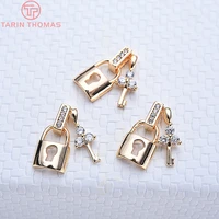 13584pcs 8x14mm 24k gold color plated brass with zircon heart and key charms pendants high quality diy jewelry accessories