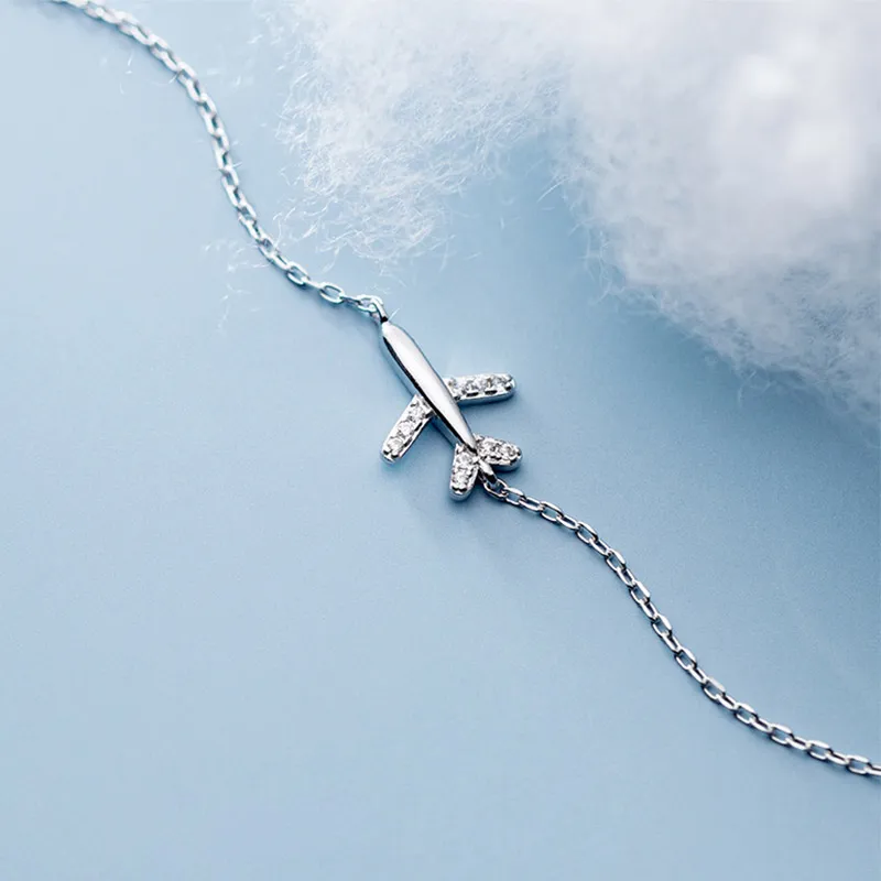 100% стерлингового серебра 925 самолет Серебряный браслет для женщин Циркон