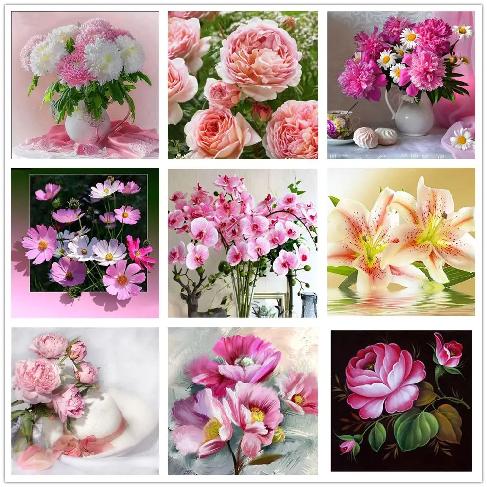 Полностью круглая Алмазная картина вышивка крестиком розовые цветы 5D сделай сам