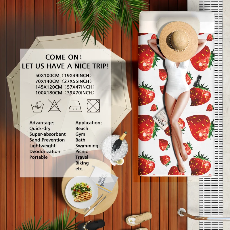 Microfine клубника пляжное полотенце из микрофибры бассейн для взрослых большой