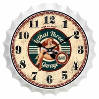 silent non ticking wall clock14 inch retro iron bottle cap vintage metal poster wall hanging for living room bedroom bar cafe
