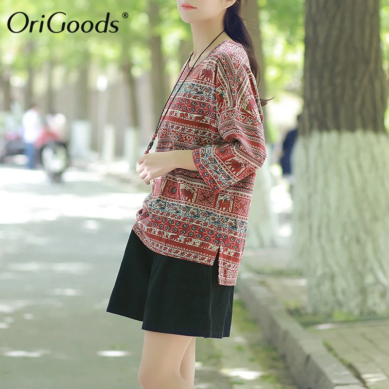 OriGoods Print T-Shirt Blouse Women Elephant Summer Tee Shirt Cotton O-neck Loose Casual Blusas Tops C064 | Женская одежда