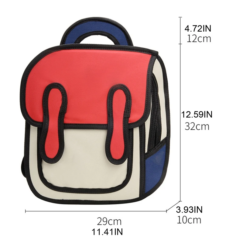 

3D Jump Style 2D Drawing Kids Cartoon Backpack School Comic Bookbag