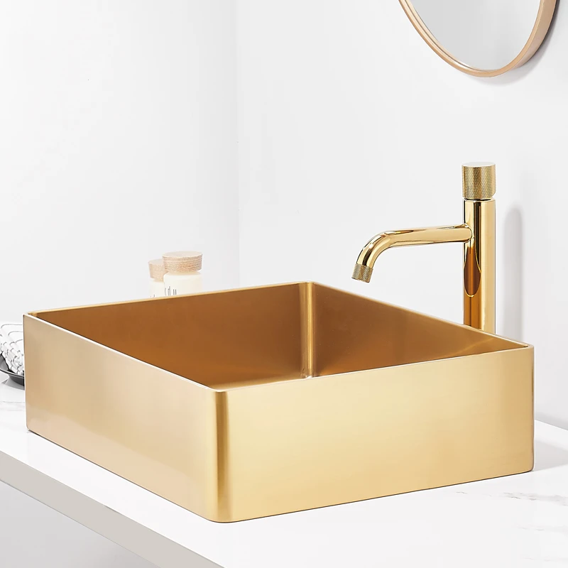 304 нержавеющая сталь Золотая щетка мыть Bsin прямоугольная столешница умывальник