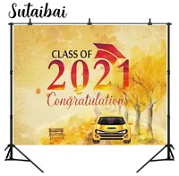 Congrats Grad Class of 2021 Backdrop Bachelor Cap Yellow Car Photo Background College Primary University Graduation Prom Party