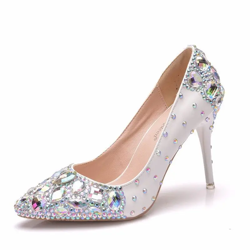 

Sexy Pumps Wedding Women Fetish Shoes women pumps Party banquet PU Rhinestones Slip On 9.5CM Thin High Heels Pointed Toe