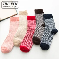 hss brand funny colorful women socks vintage striped houndstooth wool winter socks red beige cotton casual dress socks 5 pairs