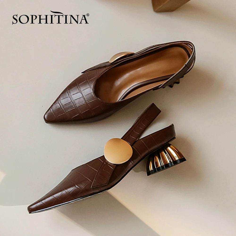 SOPHITINA/женские туфли-лодочки Особый каблук Металлический острый носок Слинбэки