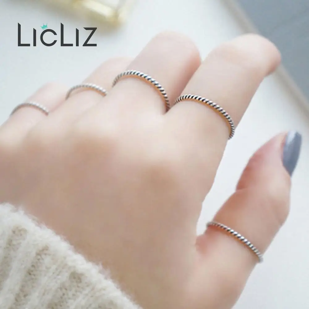 LicLiz, новинка, 925 пробы, серебро, скрученный плетеный канат, кольца для мужчин и женщин, штабелируемые кольца, ювелирные изделия "anillos Bijoux" Femme LR0724