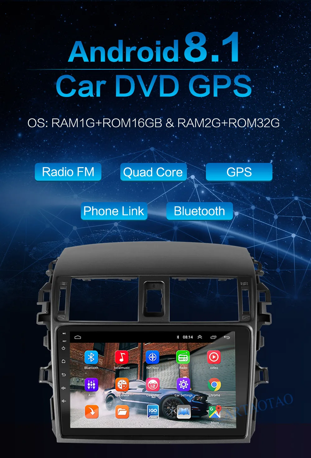 2G+ 32 2.5D 2Din Android 8,1 GO Автомобильный мультимедийный dvd-плеер gps для Защитные чехлы для сидений, сшитые специально для Toyota Corolla E140/150 2006 2007 2008-2013 navigatio Wi-Fi, BT