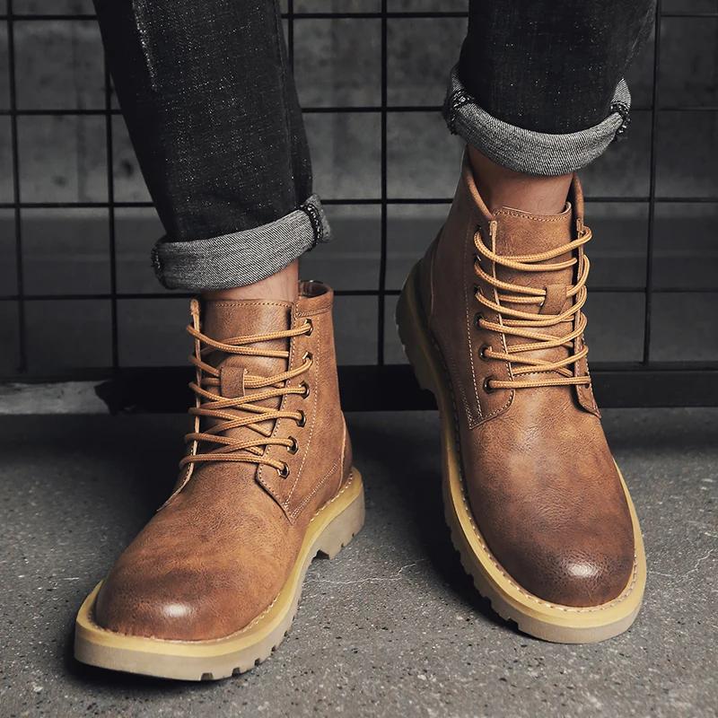 Рабочие ботинки повседневная кожаная обувь с высоким берцем мужские Модные