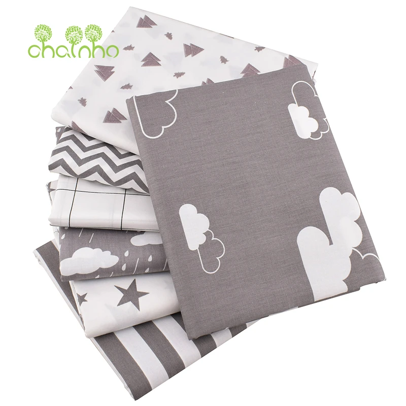 Серая саржевая хлопчатобумажная ткань Chainho с принтом для самостоятельного