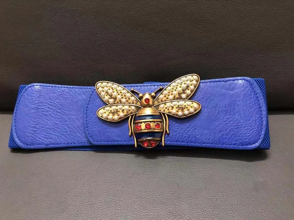 

2020 Plus bee women belt size Luxury design women alloy gold buckle oversize stretch belts elastic cummerbunds