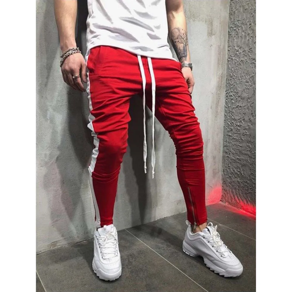 Мужские спортивные брюки с полосками сбоку длинные для фитнеса джоггеры штаны