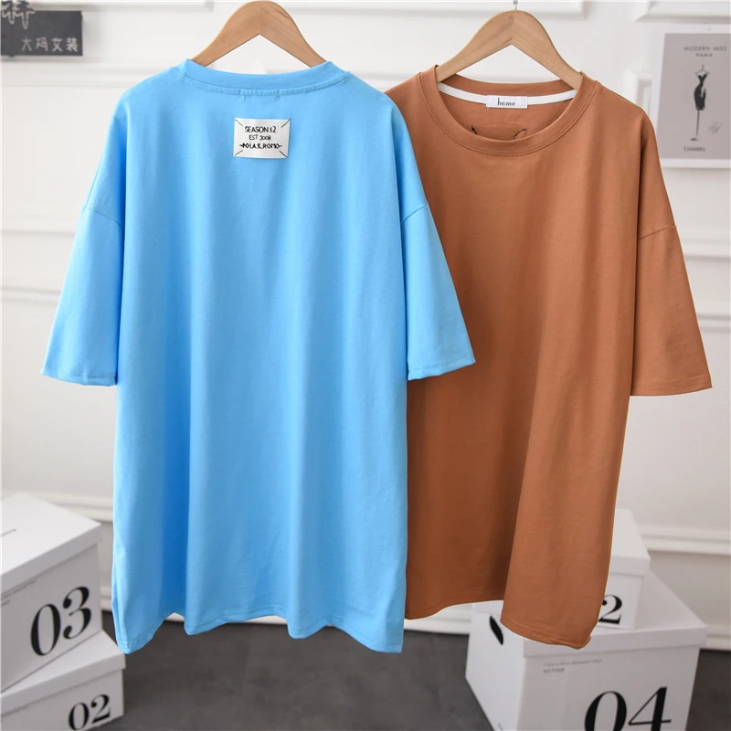 

Summer Women Loose Cotton Tee Dress Short Sleeve Crewneck Plain Ultra Soft Casual Oversized T Shirt Tunic Top Large Size