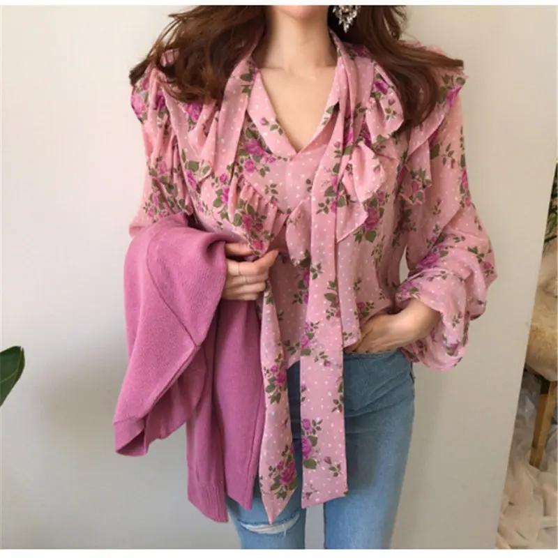 Женская шифоновая рубашка Alien Kitty элегантная свободная универсальная с цветочным