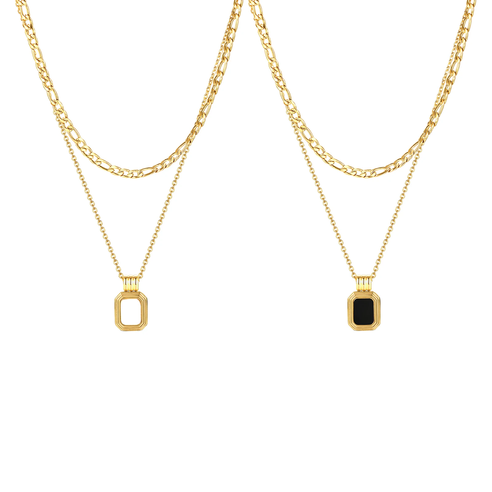 

Stainless Steel Layered Necklace, Square Rectangle Shell Necklace Pendant for Women Wife Fashion Gift