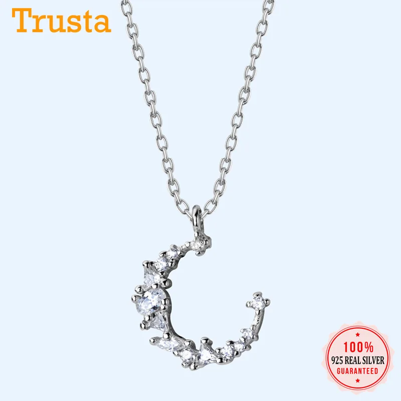 Trusta 100% 925 пробы серебряные ювелирные изделия луна CZ камни кулон колье ожерелье