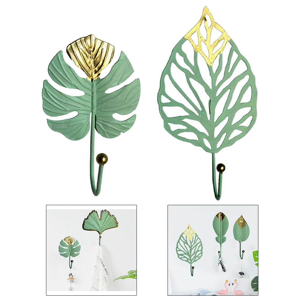 Винтажные железные настенные крючки с зелеными листьями держатель вешалка для