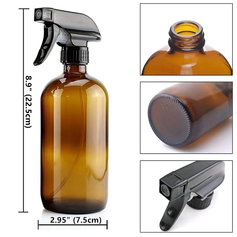 

500ml 4 Pack Glass Spray Bottles (16 OZ) -Durable and Refillable - Amber Spray Bottles