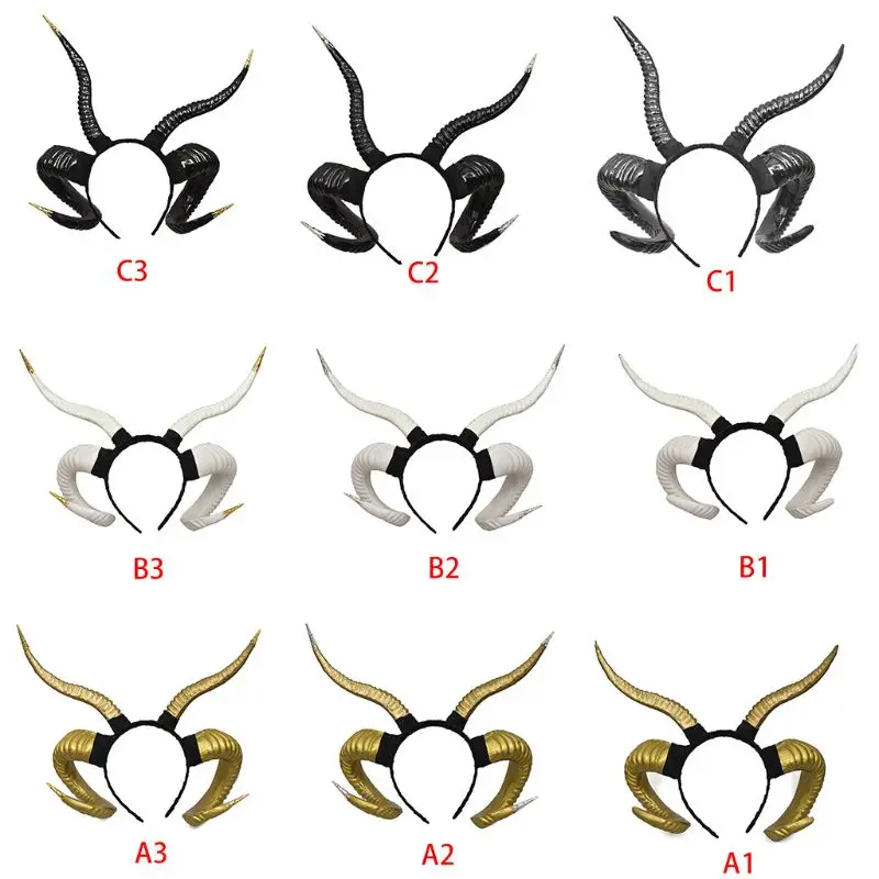 

Q0KE Gothic Punk Women Antelope Sheep Horn Headband Forest Animal Cosplay Hair Hoop Halloween Masquerade Devil Costume Photo