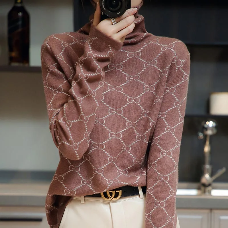 Женский пуловер повседневный Однотонный свитер из 100%-ной шерсти Осень-зима 2021