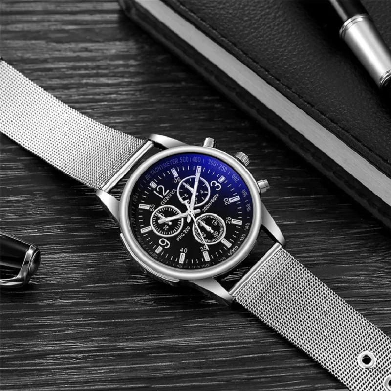 

GENEVA Men's Watches Three Eye Watches Quartz Wristwatches Black Bracelet Business Watch Clock reloj hombre relogio masculino