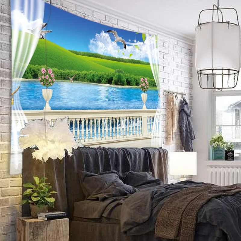 

Windows Scenery Tapestry Wall Hanging Cloth Bed Spread Beach Towel Table Cloth Yoga Mat House Decoration Living Room Decoration