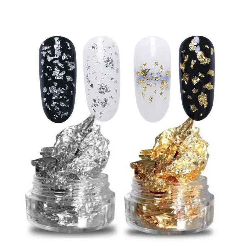 1 коробка наклеек для ногтей Серебряная Золотая нестандартная алюминиевая