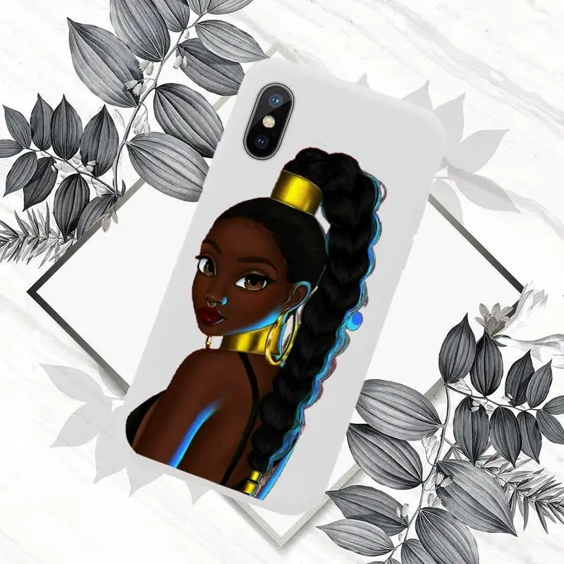 

Afro Girls Black Women Art Phone Case Candy Color for iPhone 6 7 8 11 12 s mini pro X XS XR MAX Plus