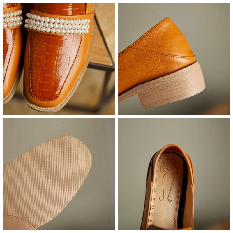 

ORCHA LISA New 2021 Ladies Flat Shoes Square Toe Patchwork Genuine Leather Pearl Elegant Big Size 33-48 Casual Summer A3428