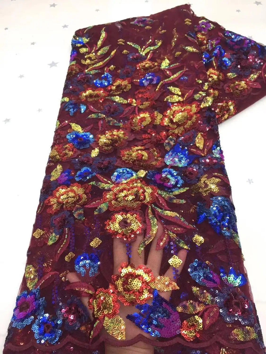 

Fashion fabric 5 yards color sequins new French luxury embroidery lace Nigeria fabric FJ-029