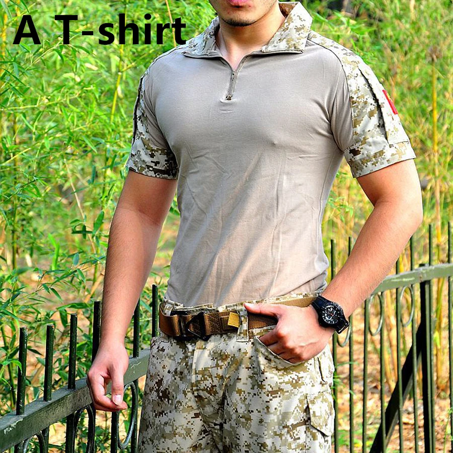 Summer Camouflage T-shirt Men Cotton Army Tactical Combat Military Sport Camo CP ACU Camp Short Sleeve Outdoor Clothing | Тематическая
