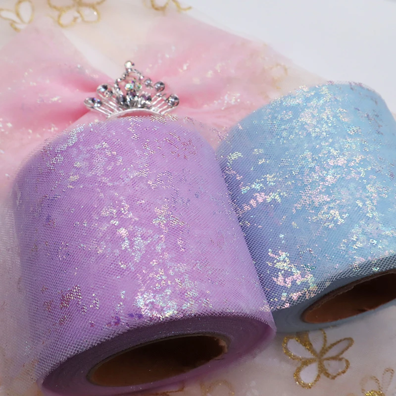 

25yards/roll 120mm Rainbow Fragments Organza Mesh Ribbon for Bow-knot DIY Hair Accessories Tape Christmas Home Decor