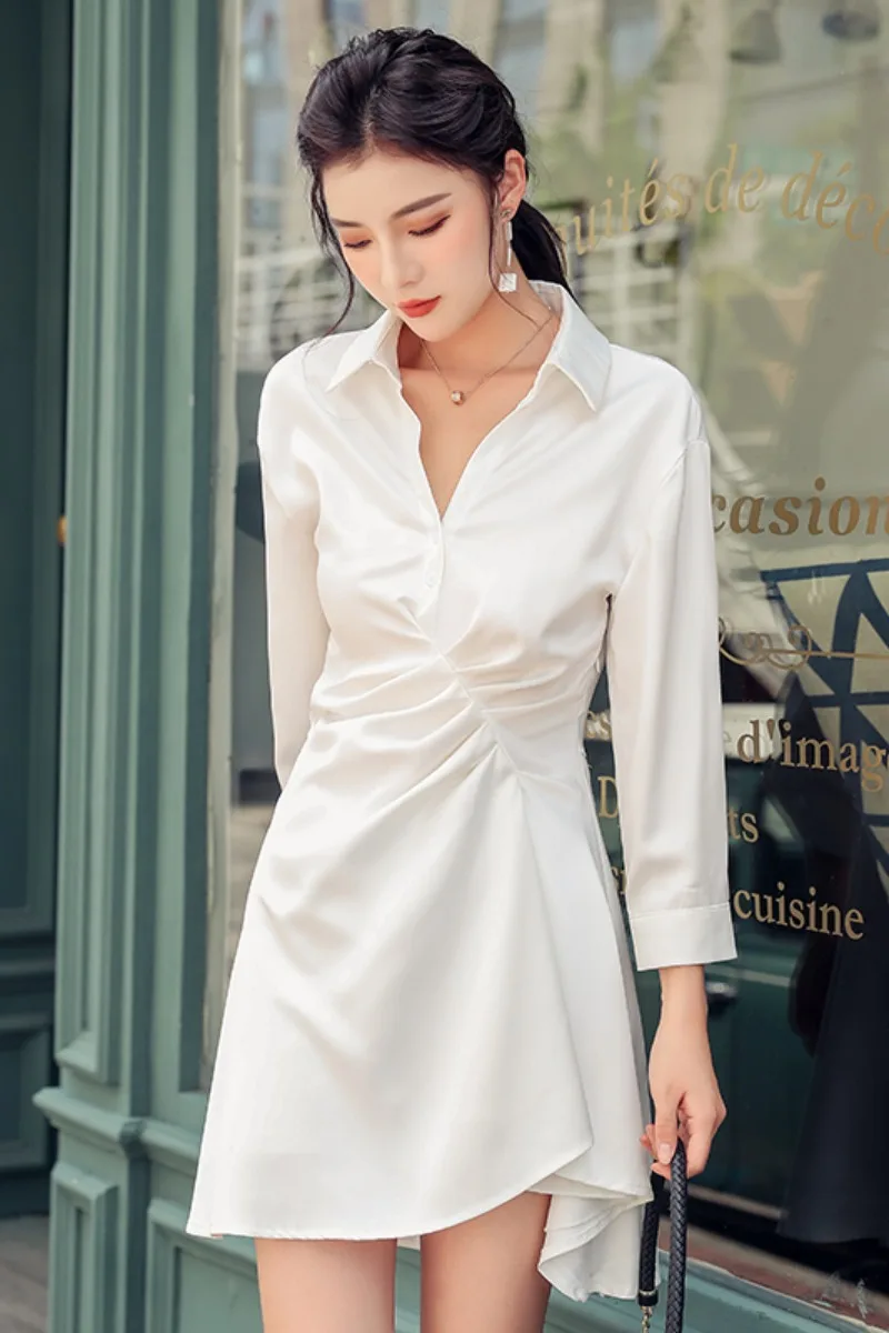

Dresses for Women Summer White Long-Sleeved Dress for Women Spring and Autumn New French A- line Skirt Shirt Dresses