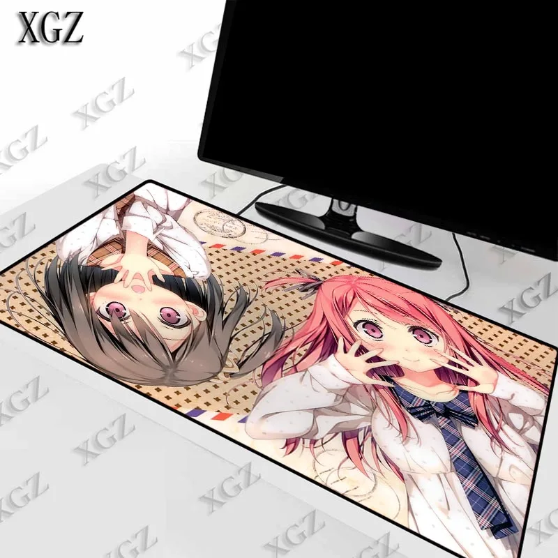 

XGZ Japan Anime Cute Two Girls Large Gaming Keyboard Lock Edge Mouse Pad Waterproof Game Desk Mousepad Mat for CSGO Dota LOL XXL