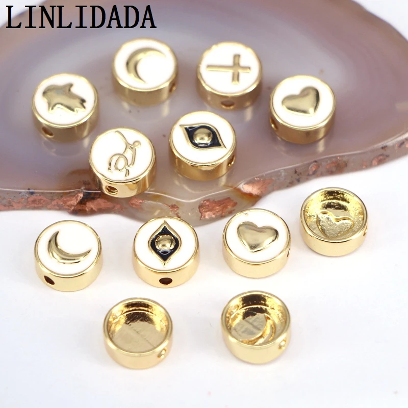 10 шт. новые модные золотистые Круглые Эмалированные соединители для подвесок с