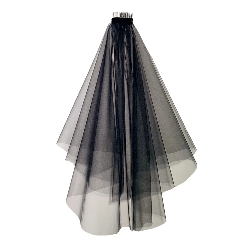 

Short Wedding veils White Ivory Red Black Two Layers Bride Veil with Comb Brand New Simple Mariage Wedding Accessories In Stock