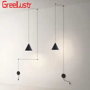 Светодиодный подвесной светильник в скандинавском стиле с длинным проводом, s Геометрическая лампа для гостиной, прикроватный Настенный бра, висячий светильник